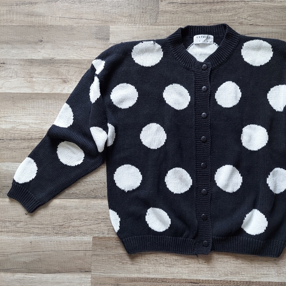 Vintage Express Tricot Polka Dot Cotton Cardigan Sweater Medium Large - Picture 4 of 11
